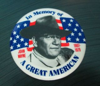 Vintage John Wayne In Memory Of A Great American Pinback Pin Button