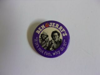 Vintage Ben & Jerry’s Ice Cream Button Pinback Rare Purple
