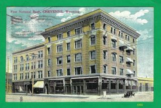 Vintage Color Postcard Of The First National Bank,  Cheyenne,  Wyoming,  1908