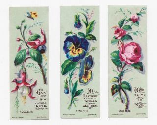 Y57 - Three Victorian Religious Motto Cards - Thomas Stevens - Bible Bookmarks