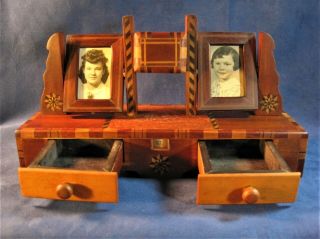 Perpetual Calendar Antique Art Deco Wood Marquetry 1920`s Desk or Dresser Set 2