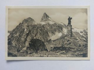 Statue Of Grand St.  Bernard Switzerland Vintage B&w Postcard C1939