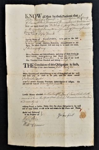 1776 Antique Colonial Kuntz Lancaster Province Pennsylvania Zeigler Legal Bond
