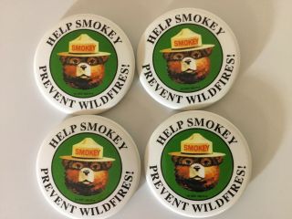 (4) ‼️smokey The Bear‼️help Smokey Prevent Wildfires Buttons