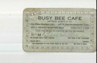 Vintage Knoxville Tenn 307 N Gay St Busy Bee Cafe Arthur James & Co Meal Ticket