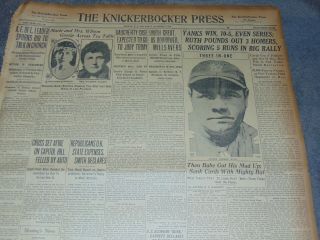Oct.  7,  1926 Albany Ny Newspaper: Yankees Babe Ruth World Series Record 3 Hr 