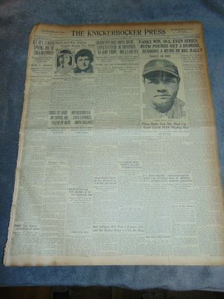 OCT.  7,  1926 ALBANY NY NEWSPAPER: YANKEES BABE RUTH WORLD SERIES RECORD 3 HR ' S 2