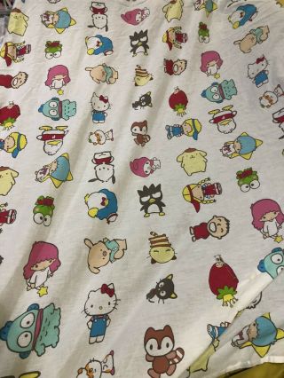 Vintage Sanrio Friend Twin Flat Sheet Bold Color Fabric Hello Kitty Htf Rare