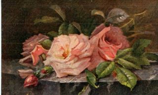 Vintage Olio Art Postcard: Pretty Red Roses 0296