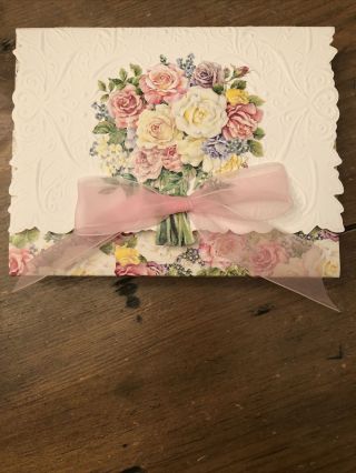 Nib Carol Wilson Rose Garden S/10 Blank Pastel Rose Bouquet Notecards Envelopes