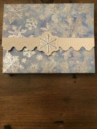 Nib Carol Wilson Rose Garden S/10 Blank Silver Blu Snowflake Notecards Envelopes