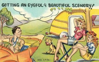 Vintage 1930 - 45 Comic " Getting An Eyeful Of Scenery " Linen Pc 1030
