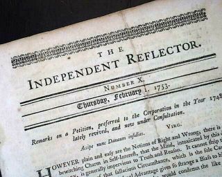 Rare 18th Century Colonial York Short Lived Publication 1753 Old Newspaper