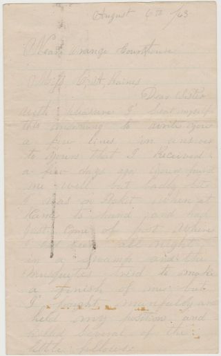 1863 Civil War Confederate Soldier Letter 45th Ga Infantry Orange Court House Va