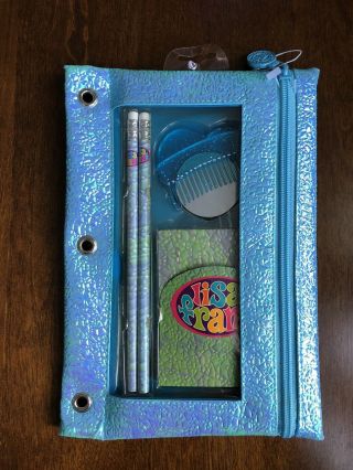 Lisa Frank Vintage Iridescent Pencil Pouch Includes Comb Mirror Tablet