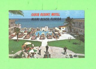 Zz Postcard Carib Resort Motel Miami Beach Florida Bather Bathing Beauty At Pool
