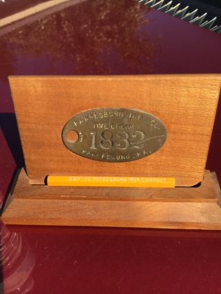 Parkesburg Iron Co brass tag,  pencil display VTG Chester County Parkesburg PA 2