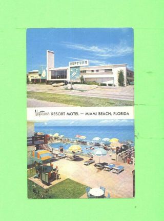 Gg Postcard Neptune Resort Motel Miami Beach Florida Bathers At Swimming Pool