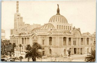 Vintage Mexico City Real Photo Rppc Postcard Palace Of Fine Arts Street View