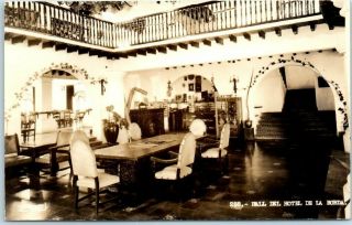 Vintage Taxco Mexico Real Photo Rppc Postcard Hotel De La Borda Lobby View 1940s