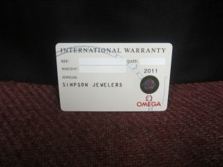 OMEGA Watch White International Certificate Card Dealer Name,  Code ONLY 2