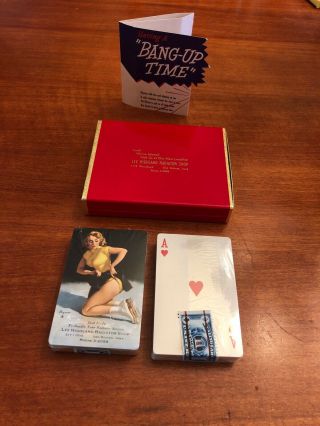 Vintage Nos Double Deck Gil Elvgren B&b Pin - Up Girl Playing Cards Tax Stamp
