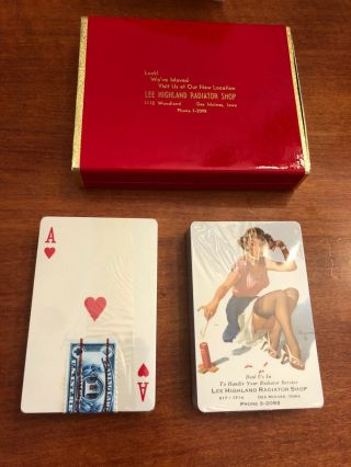 Vintage NOS Double Deck Gil Elvgren B&B Pin - Up Girl Playing Cards Tax Stamp 3