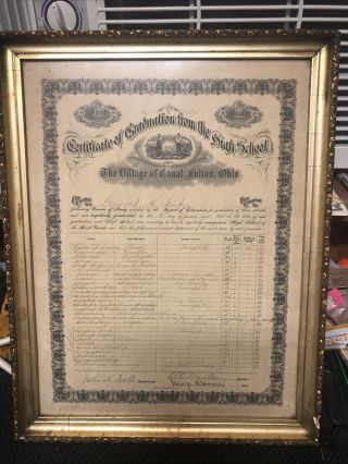 1908 Village Canal Fulton Oh Certificate Of Graduation Vintage Document