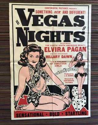1950s Vintage Burlesque Show Movie Vegas Nights Elvira Pagan Stripper Poster