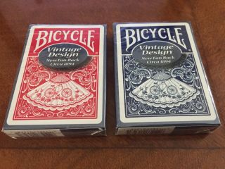 Bicycle Vintage Design Fan Back 1st Print Red Blue Set Playing Cards Decks