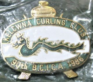 Kelowna Curling Club Pin B.  C.  Canada With Ogopogo