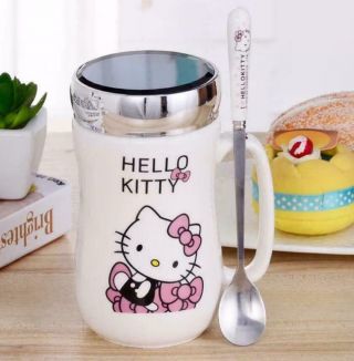 500ml Hello Kitty Cute Soda Tea Milk Coffee Mug Ceramic Cup C/w Spoon
