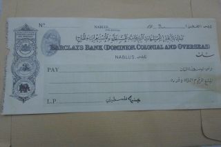 Palestine Nablus Barclays Bank (dominion,  Colonial And Overseas) Rare Check