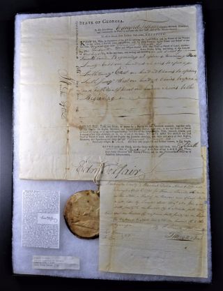 1793 - Georgia Deed Land Grant - Signed Francis Tennille/edward Telfair - Rare
