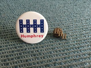 Vintage Hhh Hubert Humphrey Campaign Lapel Pin Button And Back Pin 2 Pins