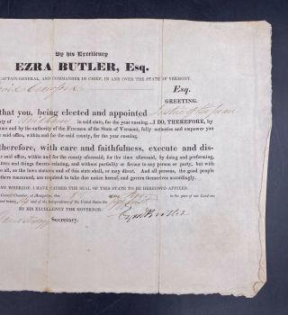 1826 Ezra Butler 11th Vermont Governor Justice Of The Peace Signed Appointment 3
