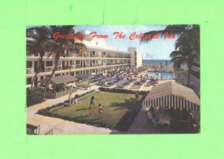 Zz Postcard Greetings From The Colonial Inn Miami Beach Florida Bathers At Pool
