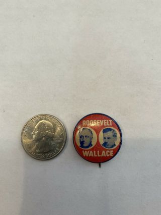 1940 Fdr Roosevelt Wallace Jugate Campaign Pin Button - Ry910