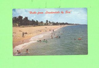 Zz Postcard Hello From Lauderdale By The Sea Florida Bathers On The Beach