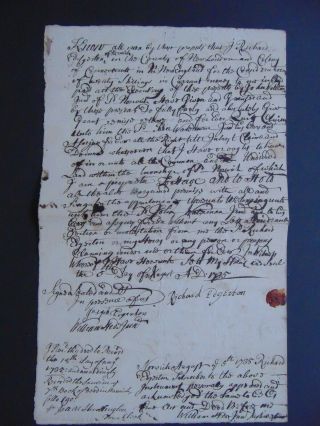 C.  1735 - Colonial Norwich Connecticut Deed - Richard Edgerton To John Waterman
