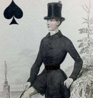 C1850 Hand Colored Steel Engraved Antique Playing Cards Historic Court Single