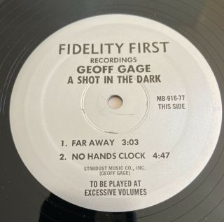 GEOFF GAGE - A Shot In The Dark 12” EP private psych powerpop darkwave punk 3