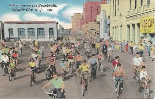 Bicycling On The Boardwalk Atlantic City Nj Vintage Postcard C1950s