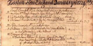 1724,  Boston,  Cornelius Waldo,  Grog House,  ledger page,  burying slave MINGO 2
