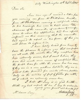 Pennsylvania Senator Andrew Gregg 1805 Frank Autograph Letter To Aaron Levy