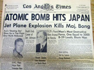 1945 Ww Ii Headline Newspaper The 1st Atomic Bomb Is Dropped On Hiroshima Japan