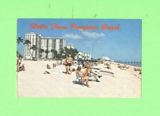 Zz Postcard Hello From Pompano Beach Florida Bathers On The Beach