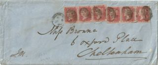 1860 Qv London Long Cover With Six Good 1d Penny Red Stamps 2 Strips Of 3 Stars