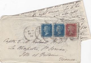 1876 Qv London Cover With 2 X 2d Penny Blues & A 1d Penny Red Stamp To France