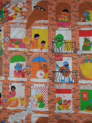 Vintage Sesame Street Twin Flat Sheet Apartment Building Muppets Snuffleupagus